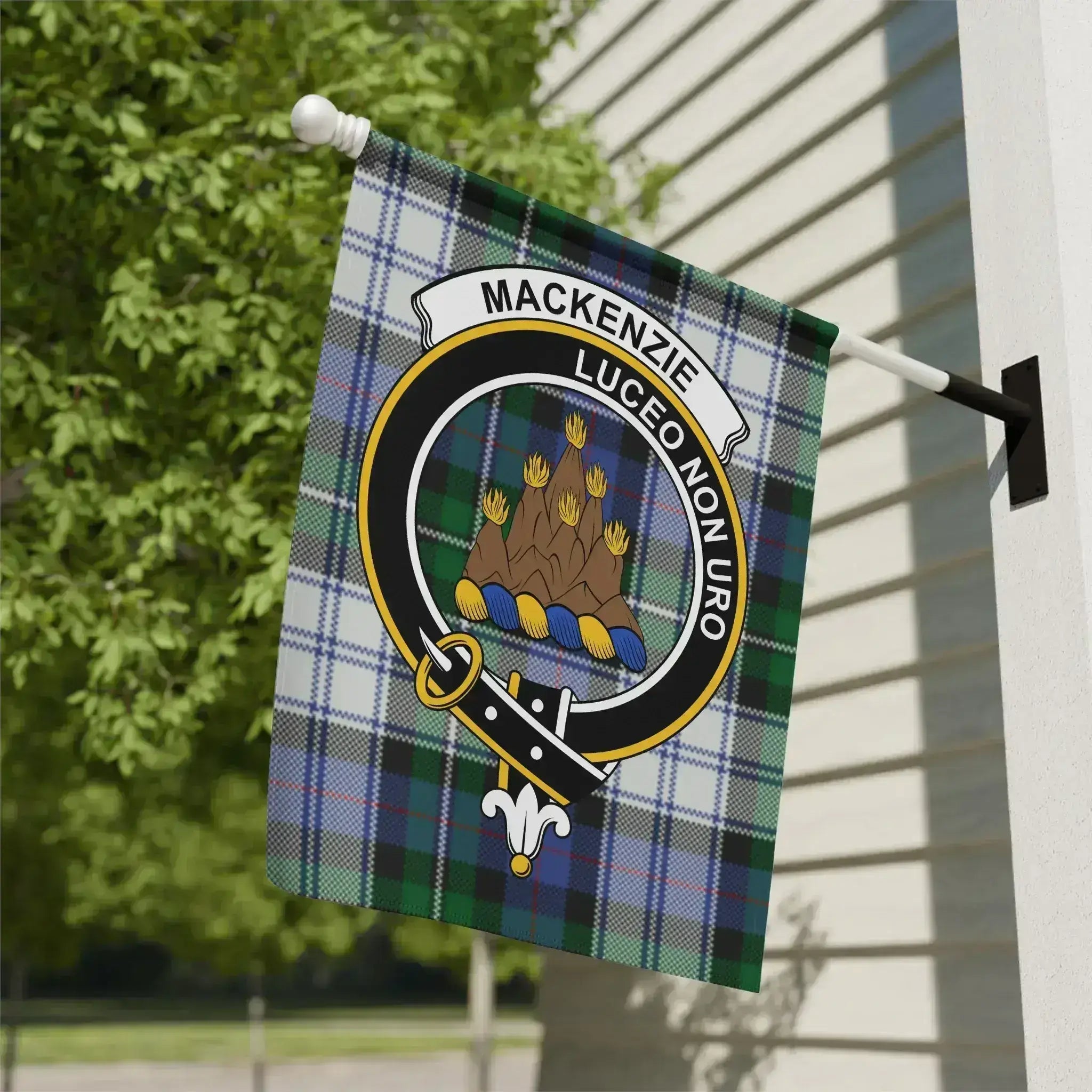 MacKenzie Luceo Non Uro clan crest tartan garden flag 12x18 inches — poly poplin-canvas outdoor display