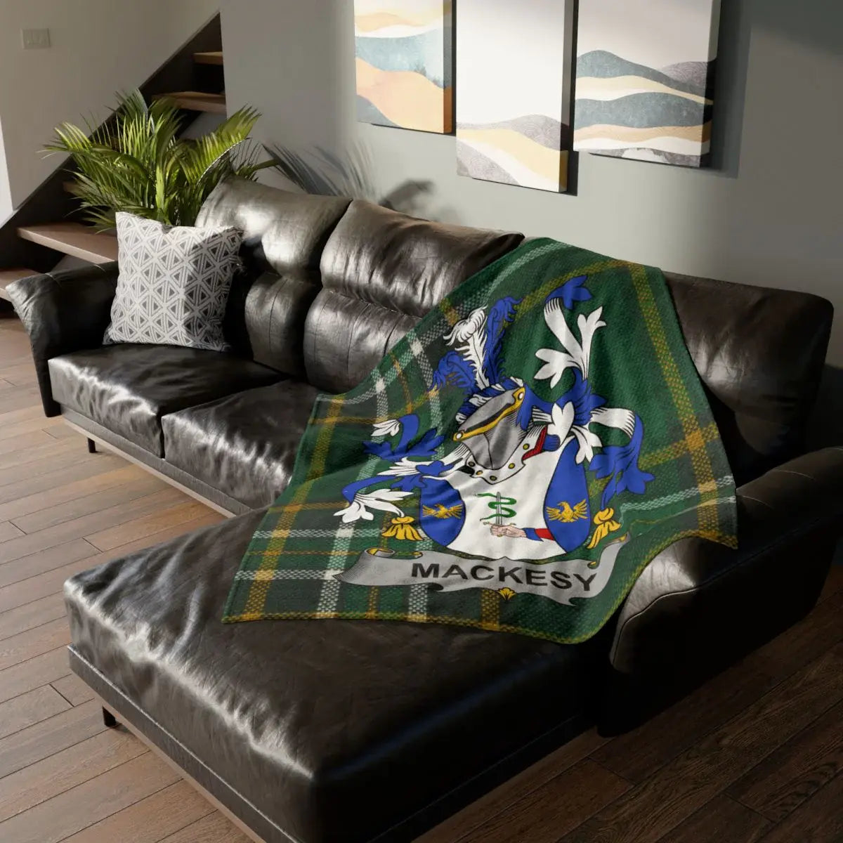 Mackesy Family Crest Decorate Plaid Green Throw Blanket