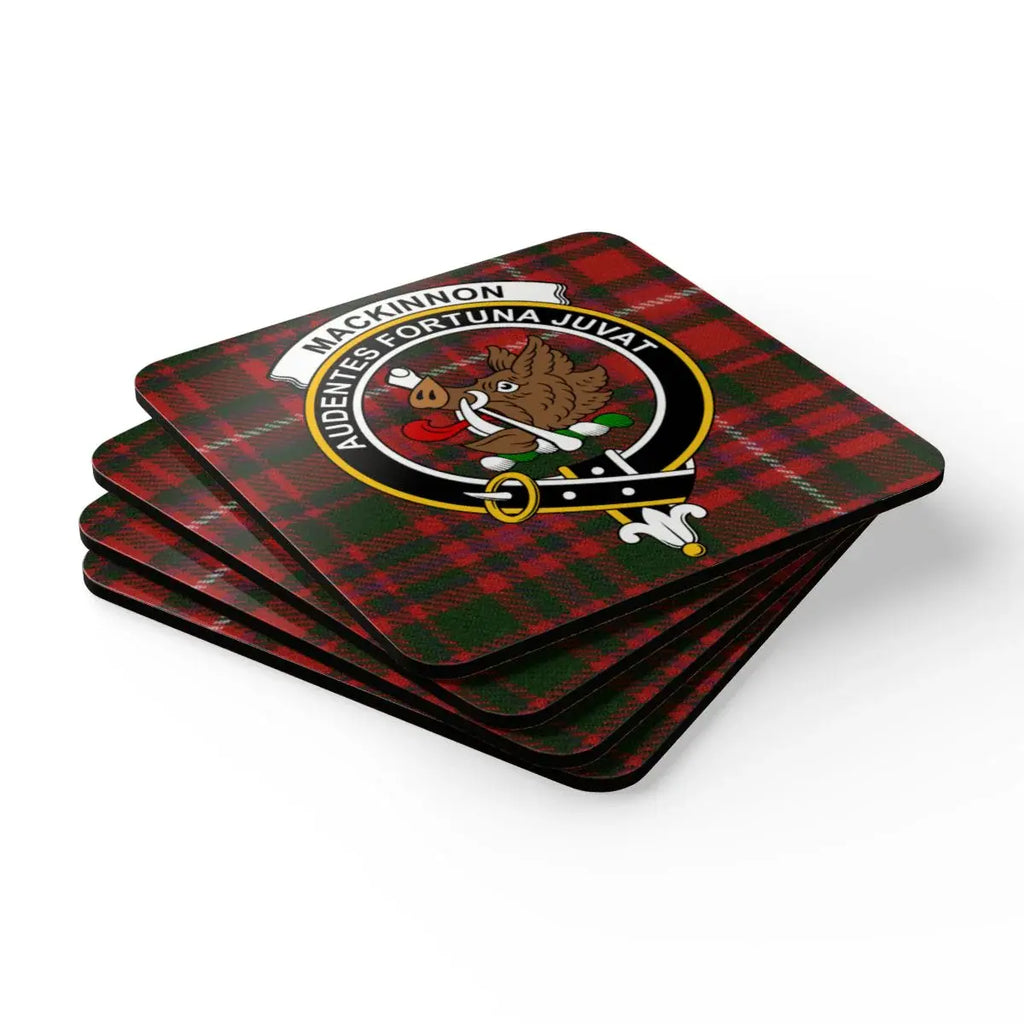 MacKinnon Audentes Fortuna Juvat coaster in use under mug — 3.75 inch square cork coaster