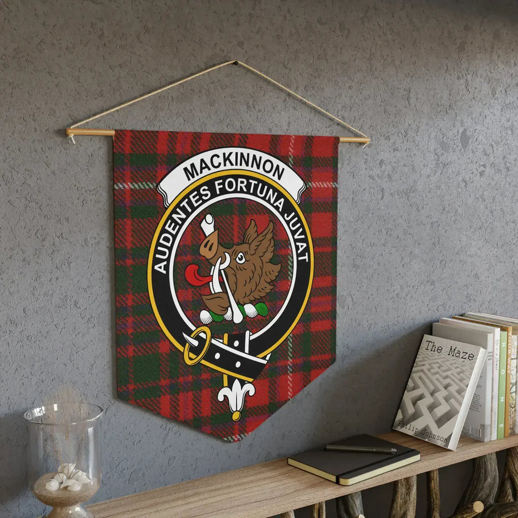 MacKinnon tartan pennant with wooden dowel — Fortune Favours the Bold Scottish heritage wall banner