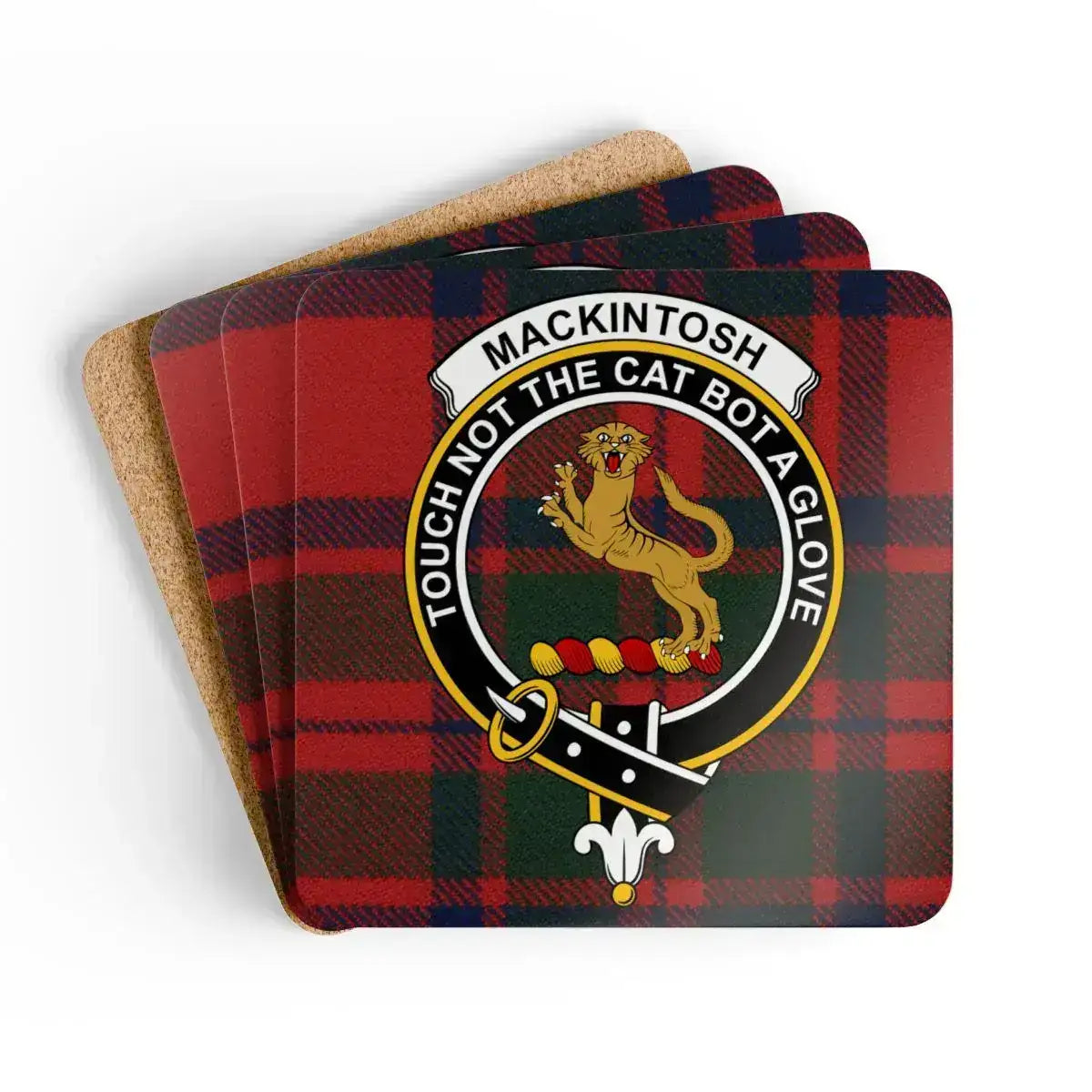 Mackintosh Clan Crest Red Tartan Coaster Set product type