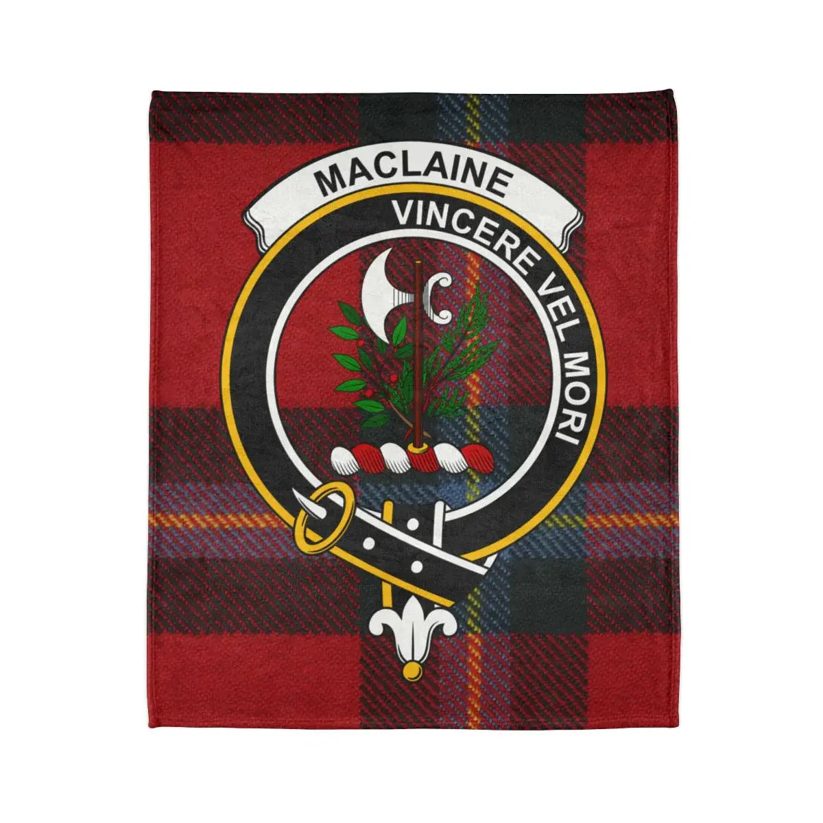 MacLaine Vincere Vel Mori emblem clan crest tartan throw blanket — 50x60 polyester