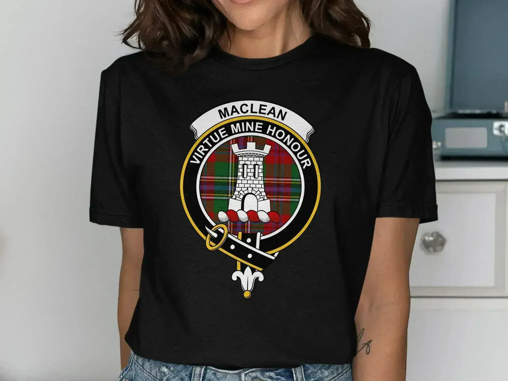 MacLean Virtue Mine Honour crest design t-shirt — clan heraldic design on 100% cotton