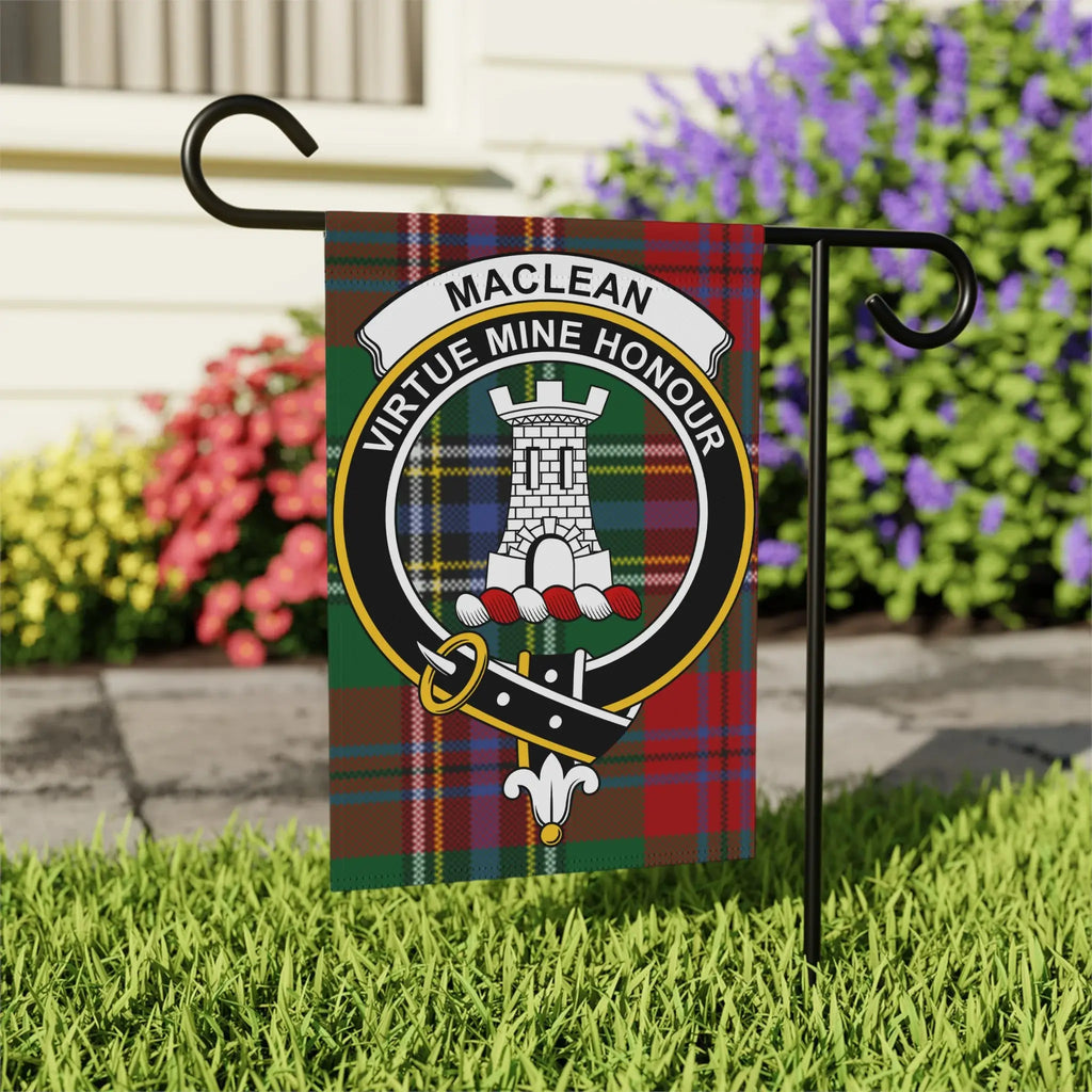 MacLean Virtue Mine Honour clan crest tartan garden flag 24x32 inches — outdoor display
