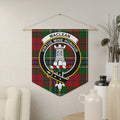 MacLean Virtue Mine Honour plaid clan crest pennant 18x21 inches — polyester twill wall hanging, wooden dowel