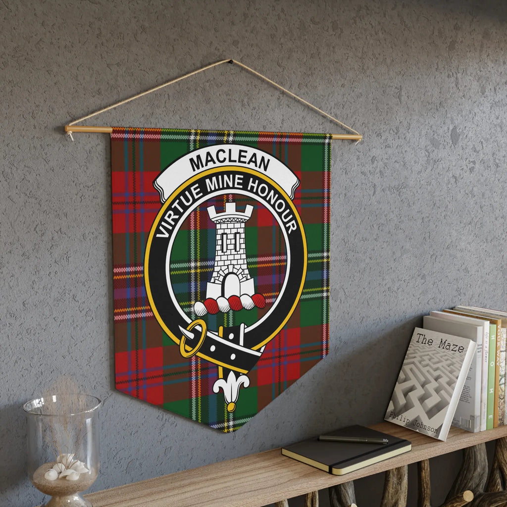 MacLean Virtue Mine Honour tartan wall hanging pennant — 18x21 tower heraldic design
