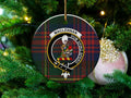 MacLennan clan crest tartan ceramic ornament — Dum Spiro Spero double-sided 3-inch round