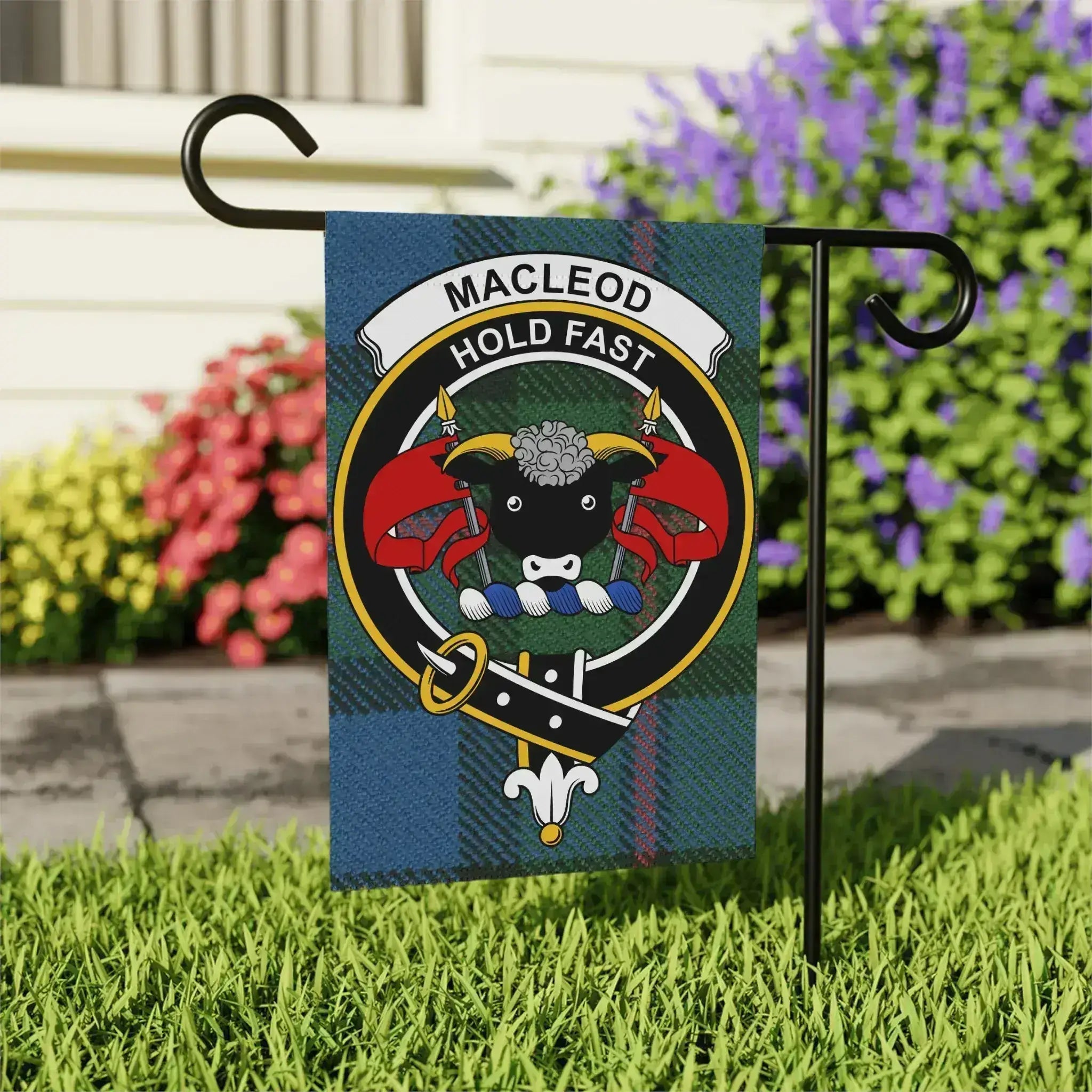 MacLeod Hold Fast decorative clan crest garden flag 24x32 inches — poly poplin-canvas outdoor display