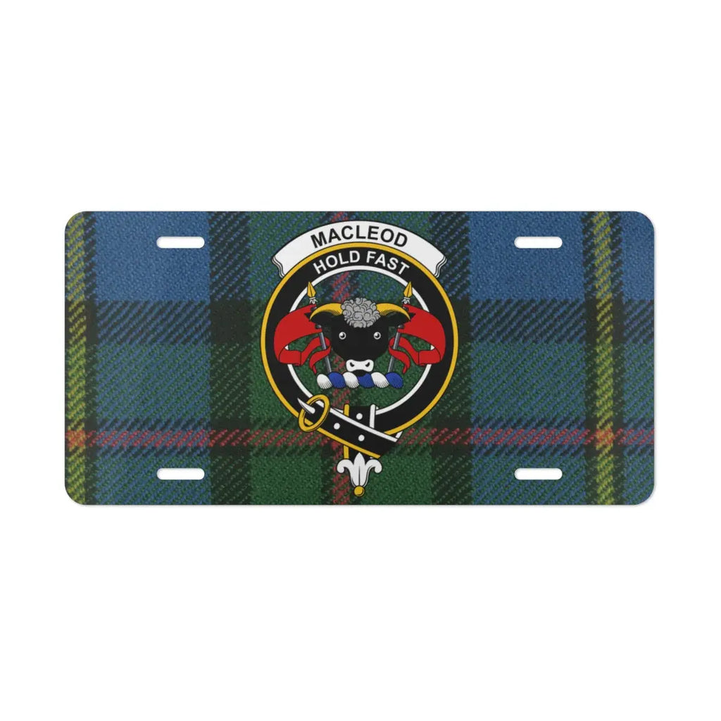MacLeod Hold Fast tartan clan crest design license plate — heraldic design on aluminium