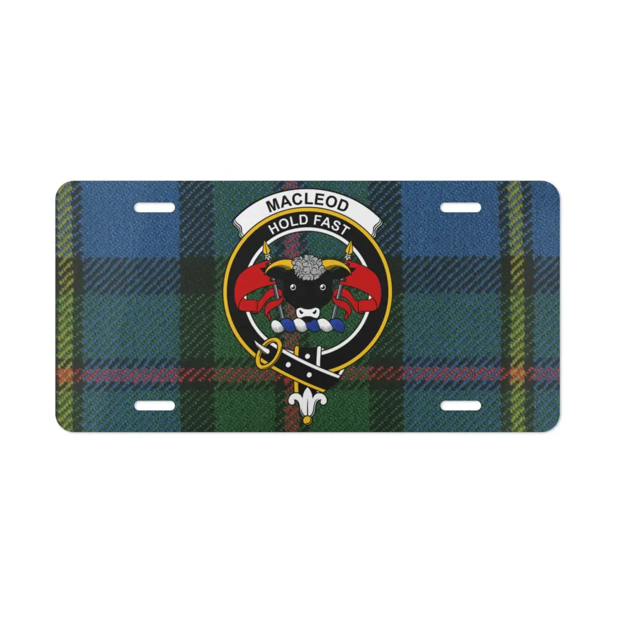 MacLeod Hold Fast tartan clan crest design license plate — heraldic design on aluminium