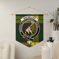 Clan MacMillan crest tartan pennant hung on wall — 18x21 inch polyester twill with wooden dowel