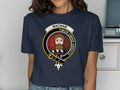 Clan MacNab crest printed on royal blue t-shirt — Timor Omnis Abesto tartan unisex cotton tee