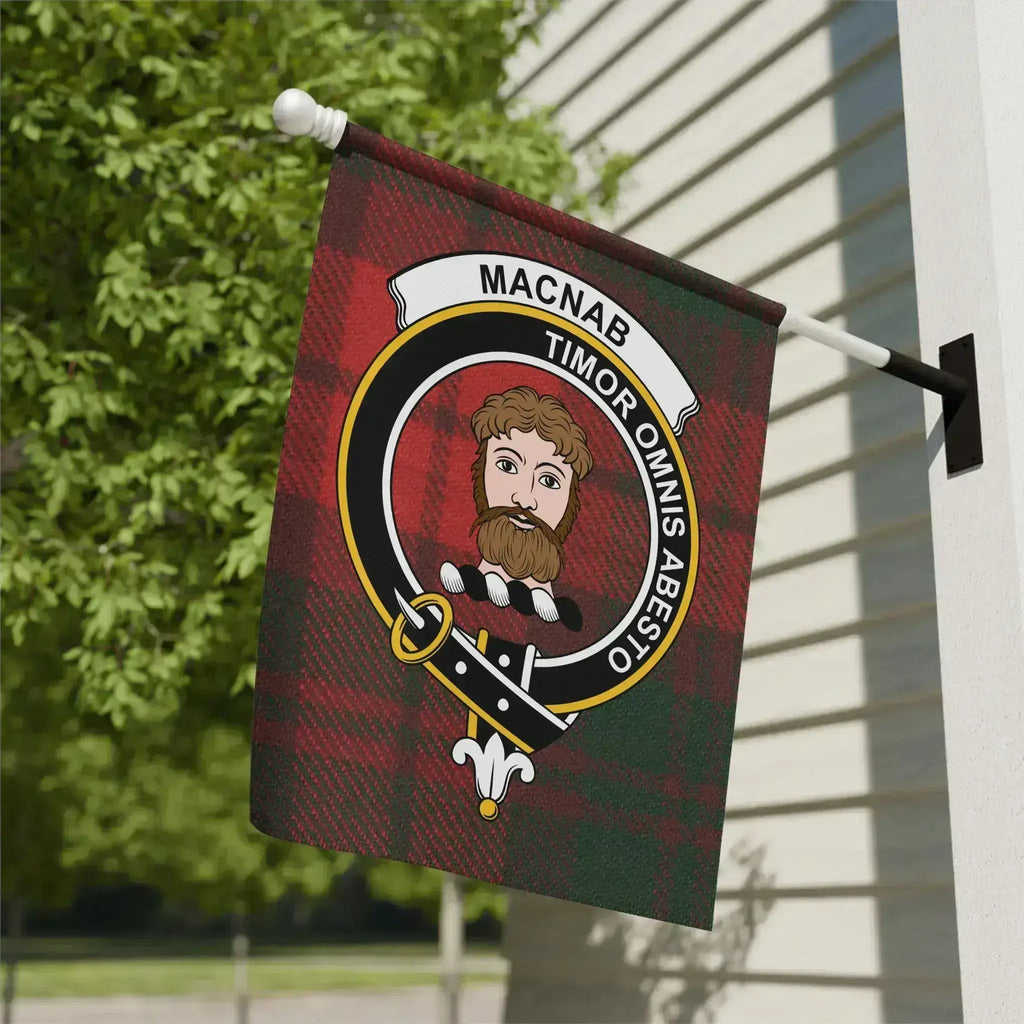 MacNab clan crest tartan garden flag — Timor Omnis Abesto on poly canvas 12x18 inch