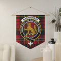 Clan MacPherson cat crest tartan pennant hung on wall — 18x21 inch polyester twill with wooden dowel