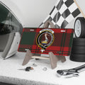 Clan MacQuarrie tartan novelty license plate — aluminium 12"×6" with red tartan clan crest print
