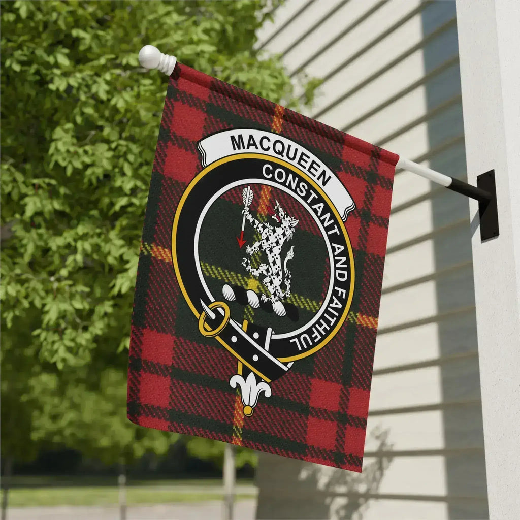 Clan MacQueen tartan garden flag — Scottish clan crest on poly poplin-canvas, outdoor display