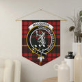 Clan MacQueen Constant and Faithful tartan pennant — triangular wall banner with clan crest, 18" × 21"
