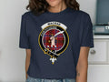 MacRae clan crest emblem t-shirt in black — Fortitudine tartan badge print on cotton tee