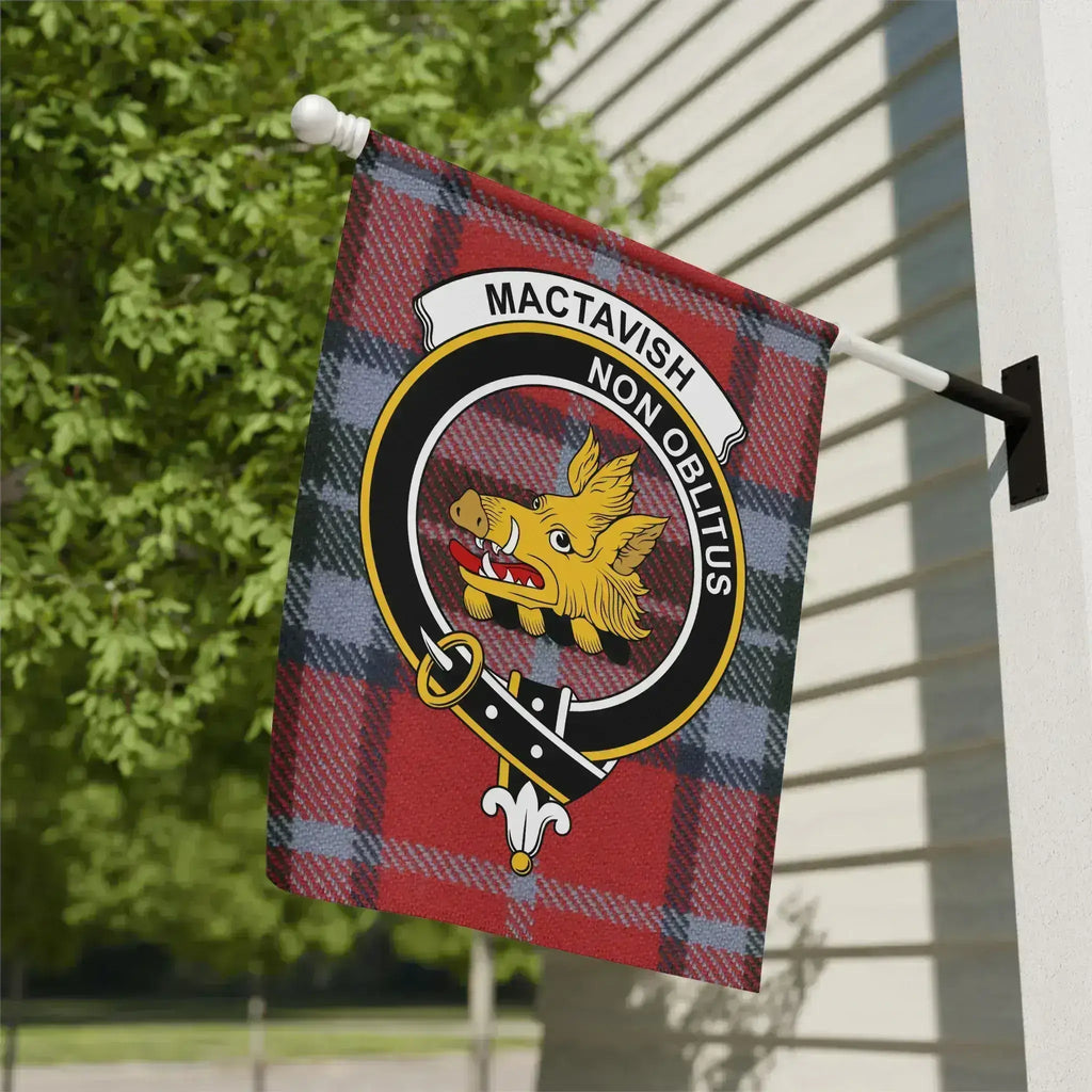 Clan MacTavish tartan garden flag — Scottish clan crest on poly poplin-canvas, outdoor display