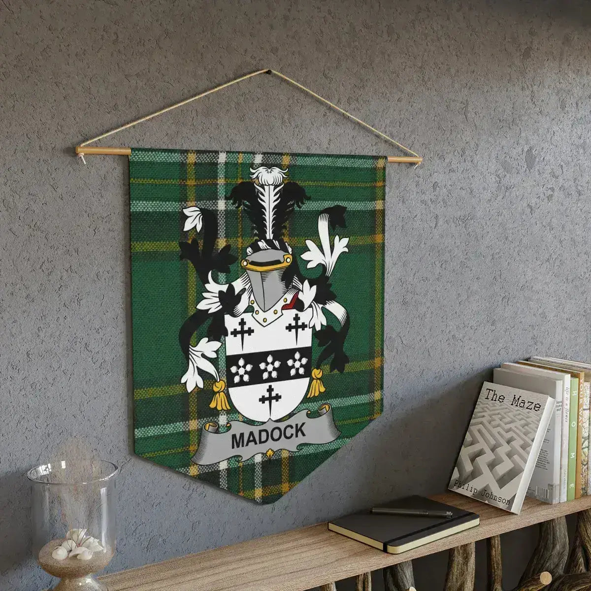 Madock Irish family crest wall pennant — tartan wall hanging display