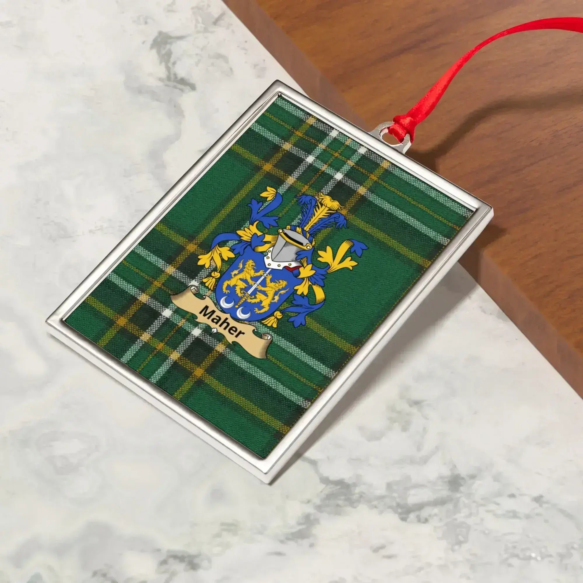 Maher Family Crest Green Tartan Rectangular Ornament product type