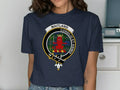 Maitland Consilio et Animis t-shirt — royal blue cotton tee with clan crest and tartan design