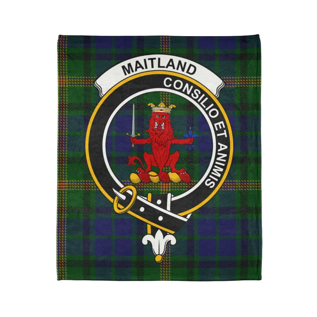 Clan Maitland Consilio et Animis tartan blanket — full view showing plaid design and white reverse
