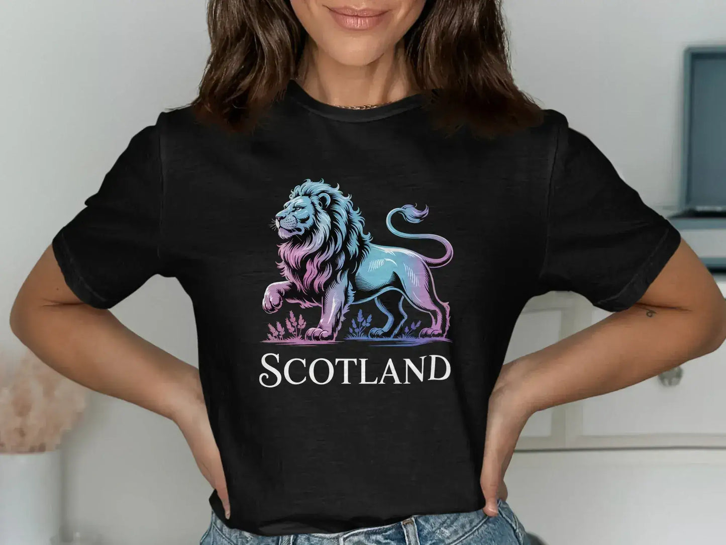 Majestic Lion with Scotland Text on Black T-Shirt product