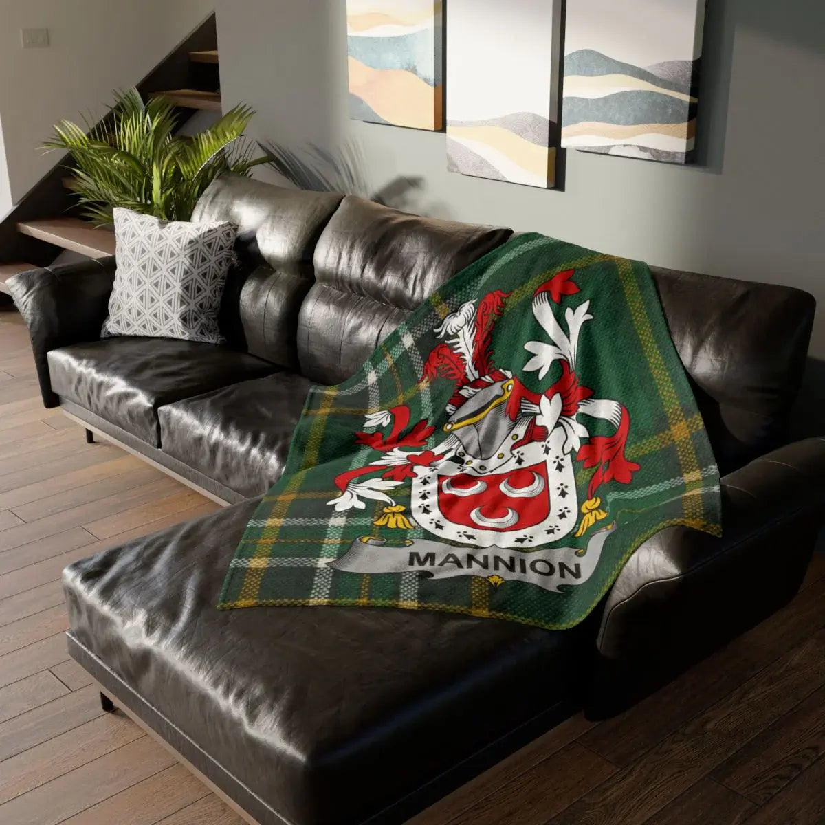 Mannion Clan Coat of Arms Plaid Pattern Blanket