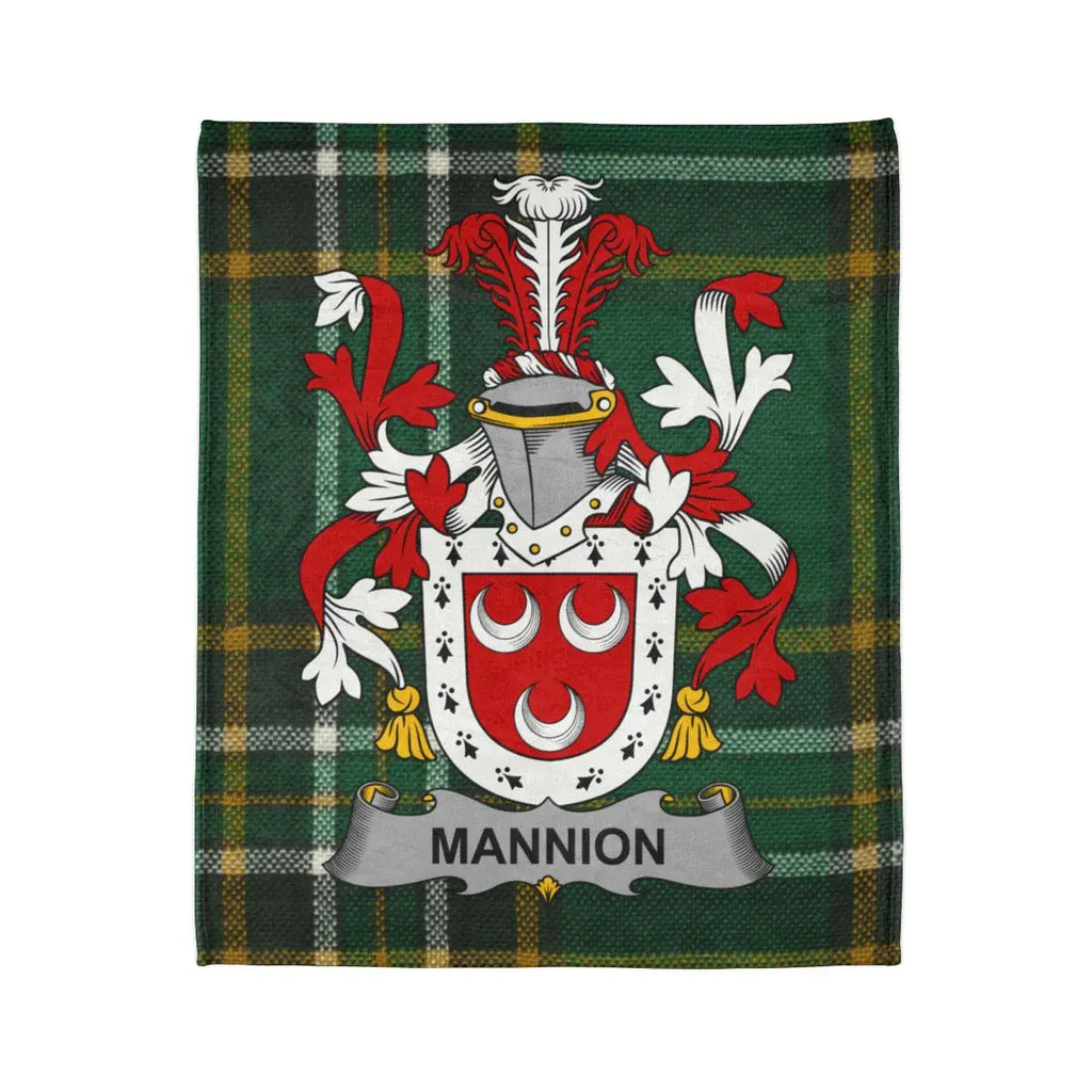 Mannion Family Crest Plaid Blanket Gift for Home Decor