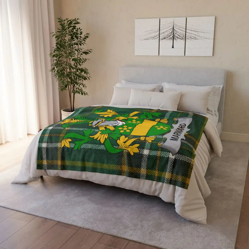 Family Crest Green and Yellow Plaid Personalized Blanket
