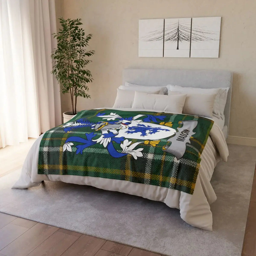 Custom Green Plaid and Blue Crest Mason Blanket