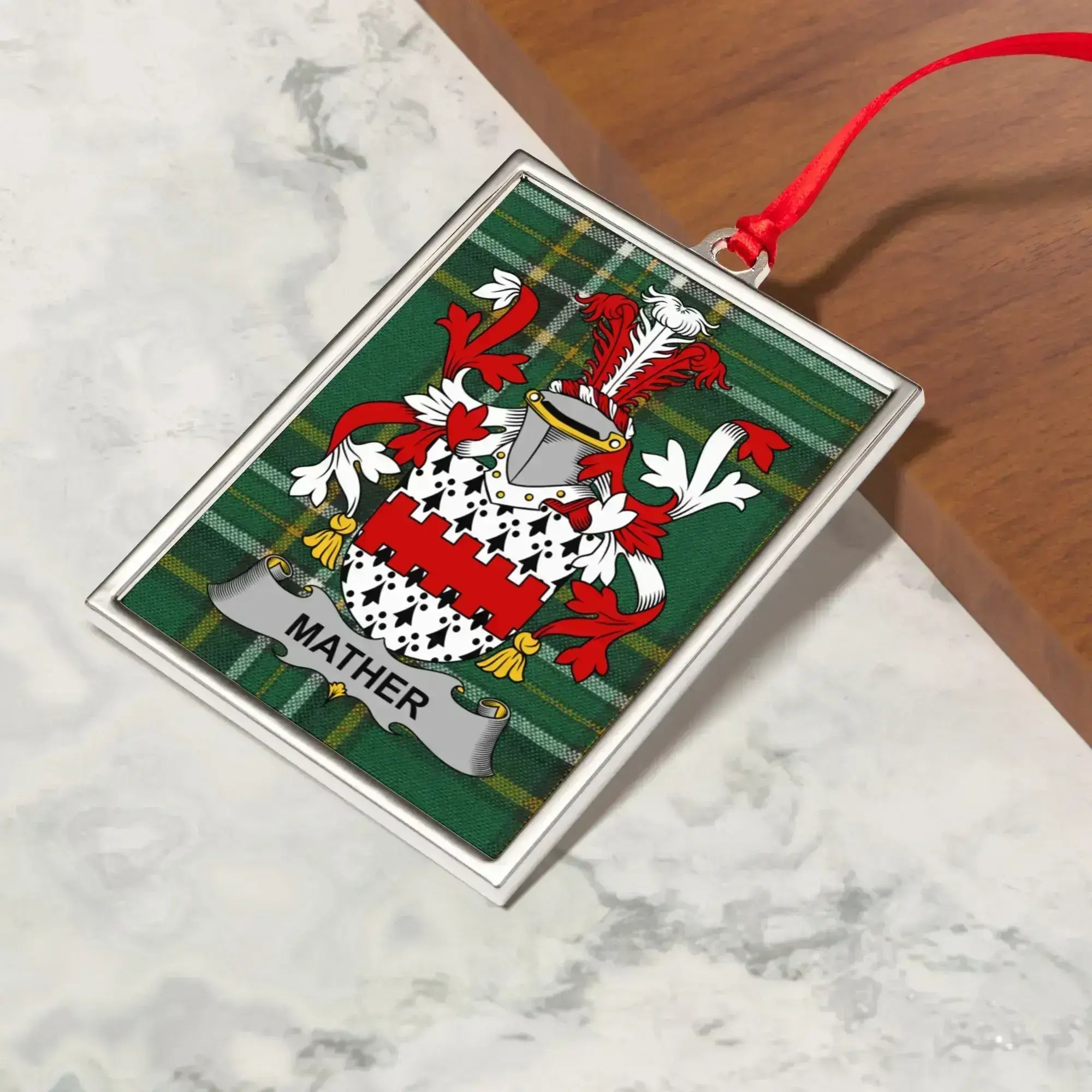 Mather Family Crest Plaid Design Ornament product