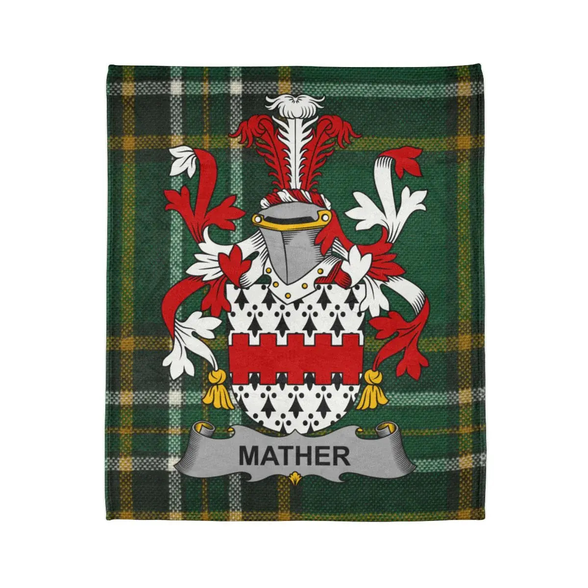 Mather Family Crest on Green Tartan Blanket Product