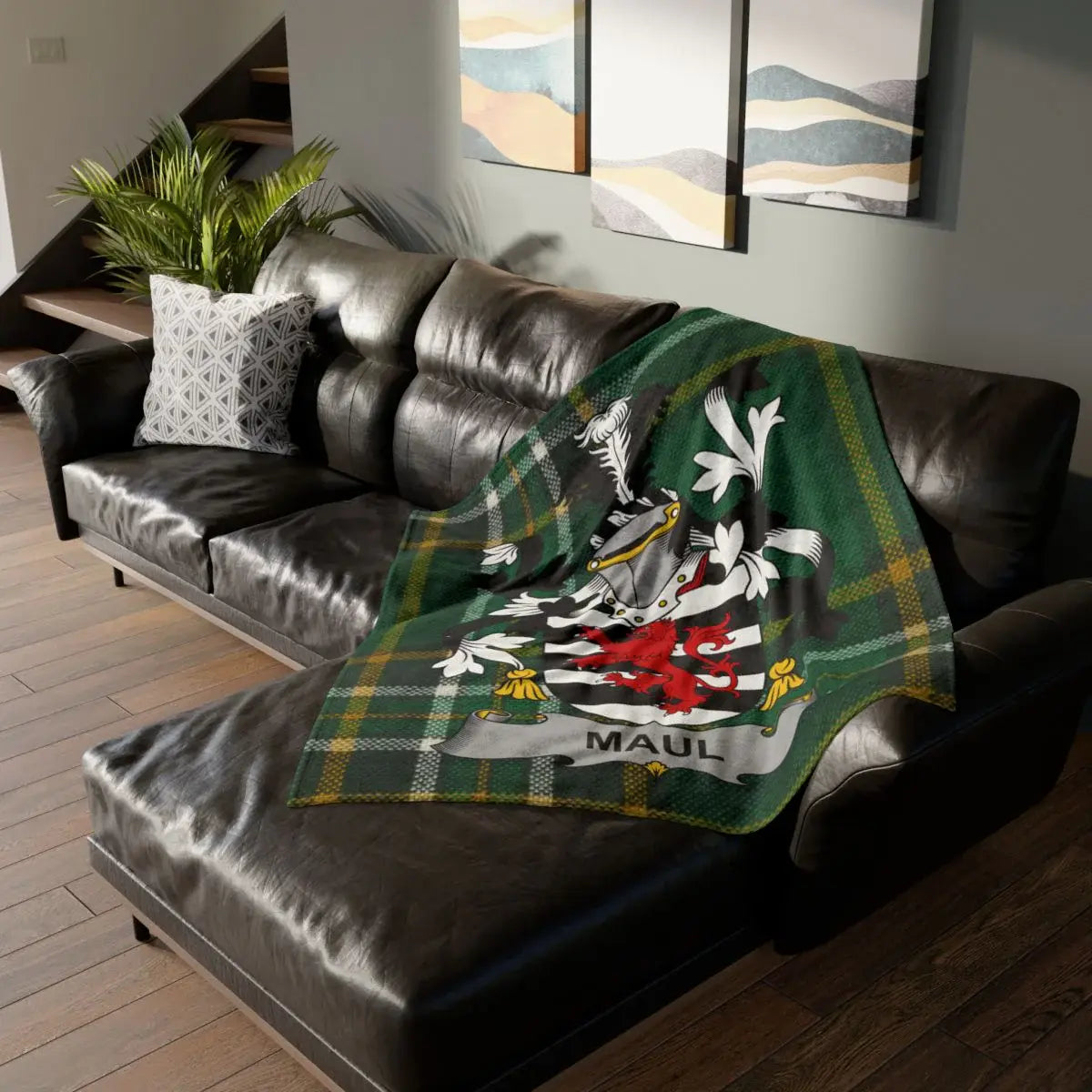 Maul Family Crest Green Tartan Throw Blanket