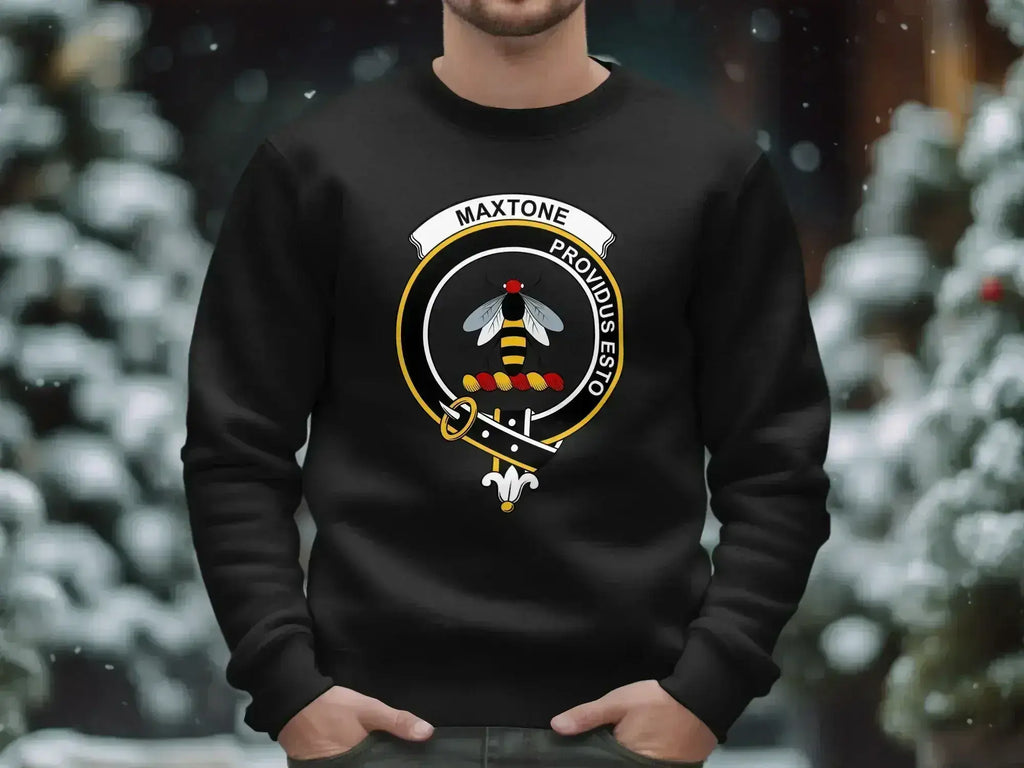 Maxtone clan crest sweatshirt with Providus Esto motto and tartan design