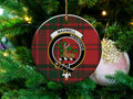 Maxwell Reviresco crest design on a tartan background ceramic Christmas ornament — 3-inch round with gold hanging string