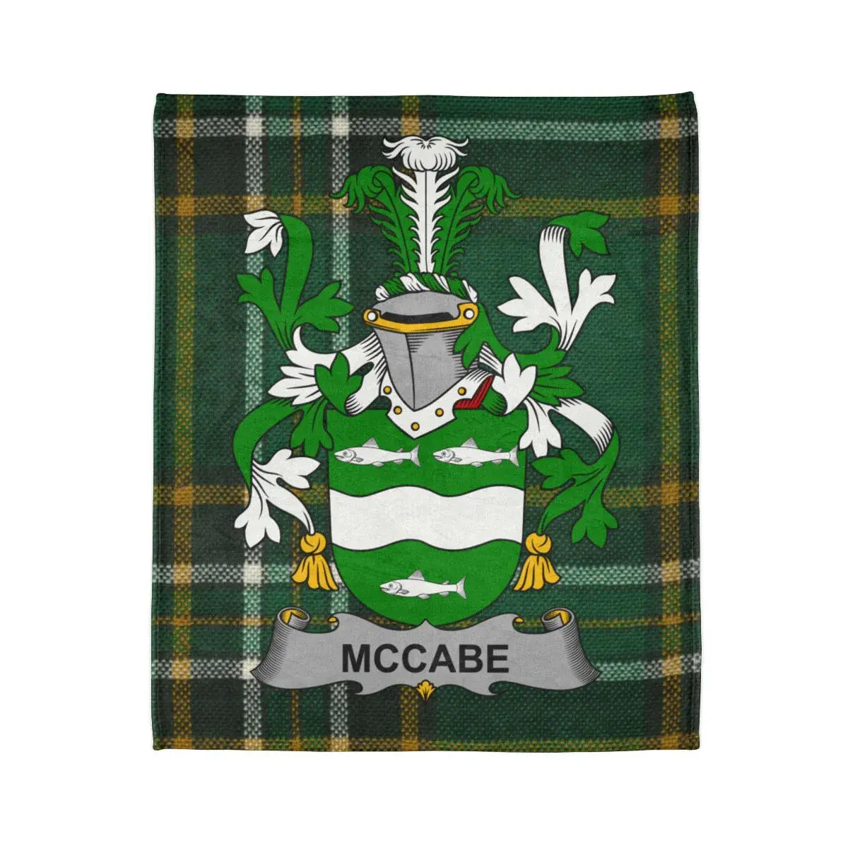 McCabe Family Crest Green Tartan Design Blanket