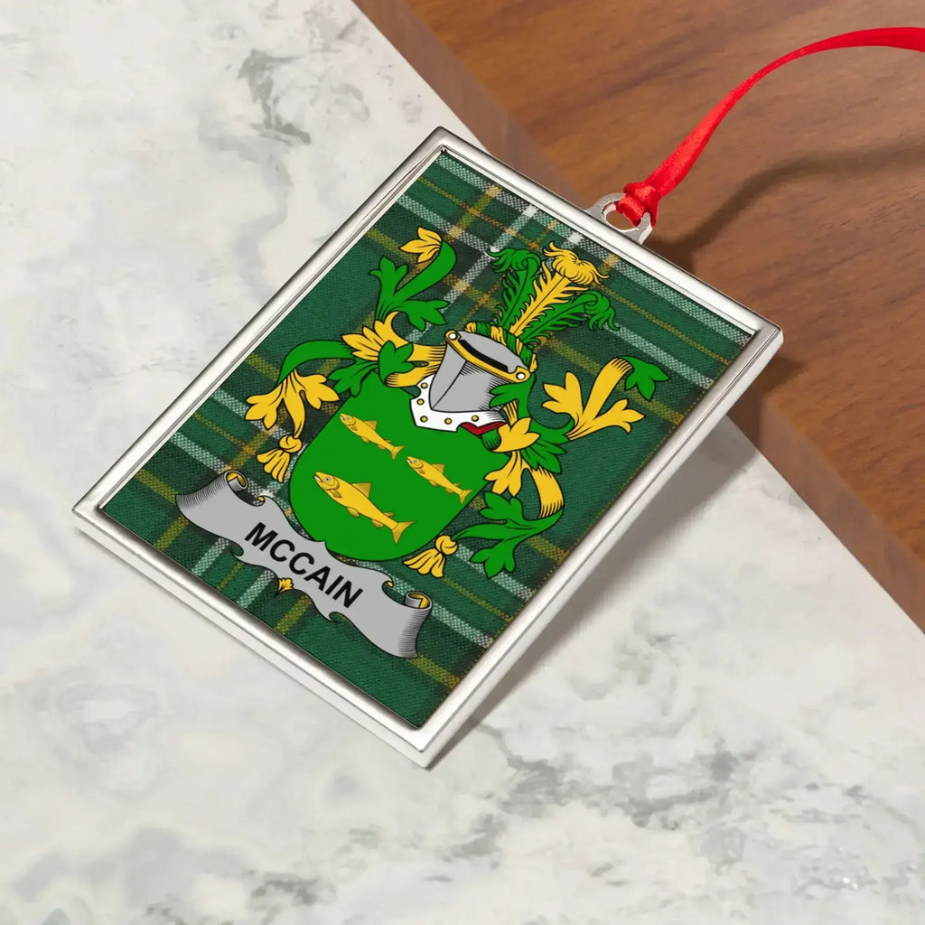McCain Family Crest Green Plaid Holiday Ornament product type