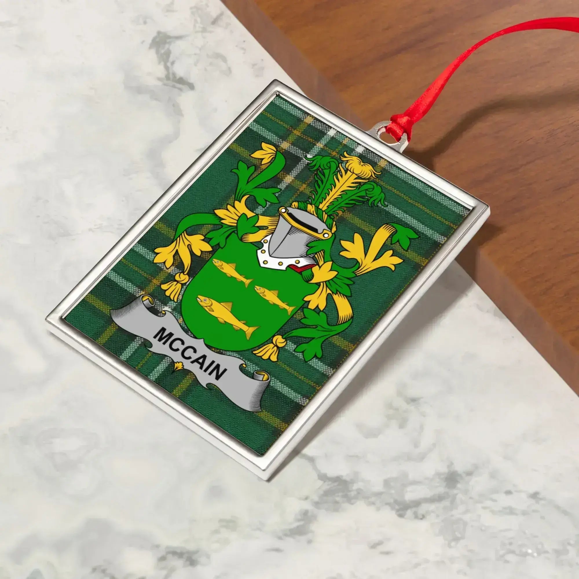 McCain Family Crest Green Plaid Holiday Ornament product type