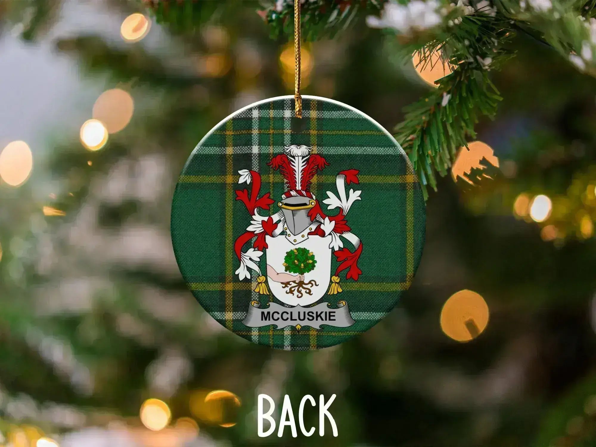 McCluskie Family Crest Plaid Christmas Ornament