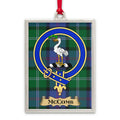McComb tartan-background crest ornament shown as a Scottish heritage keepsake gift