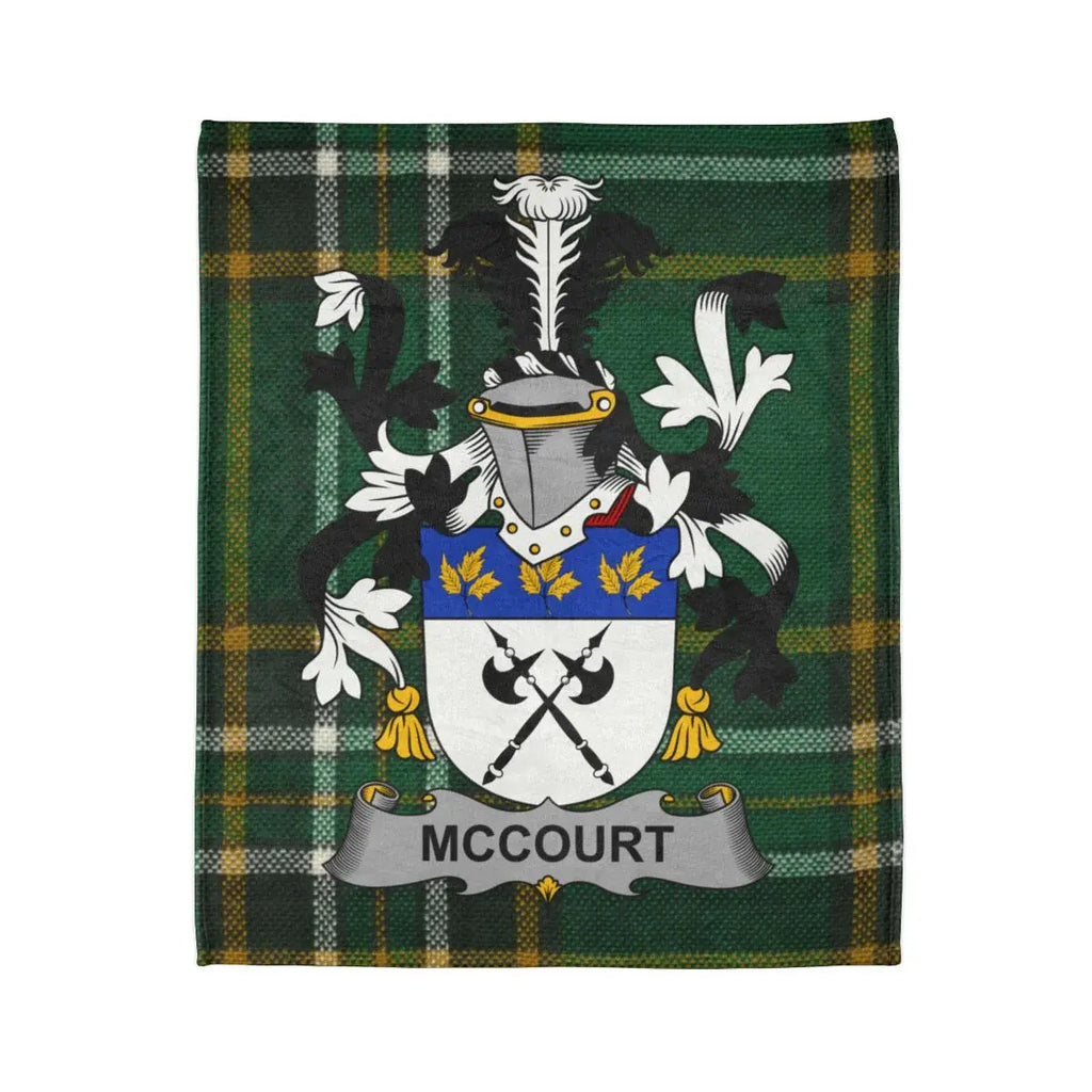 McCourt Family Crest with Tartan Background Blanket