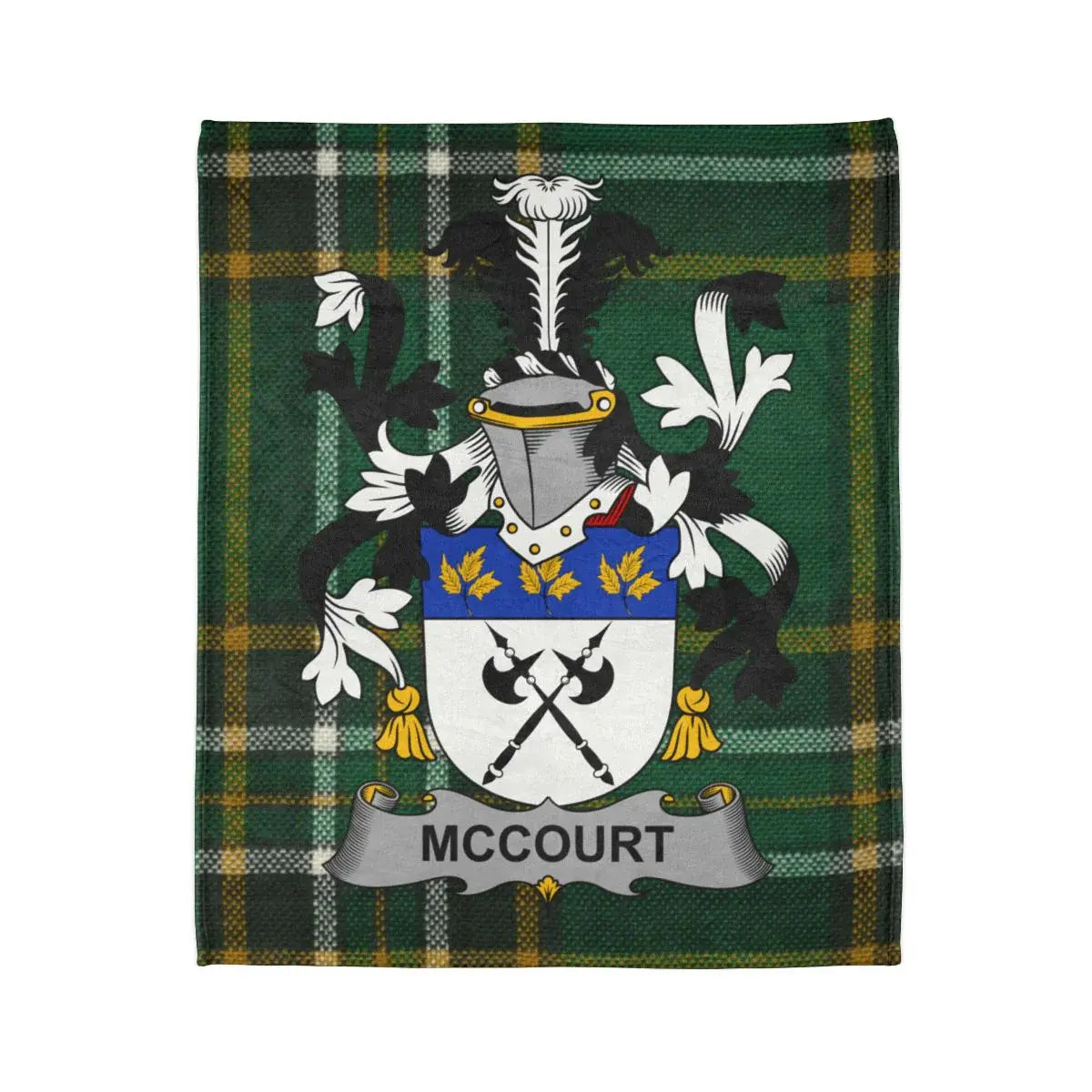 McCourt Family Crest with Tartan Background Blanket