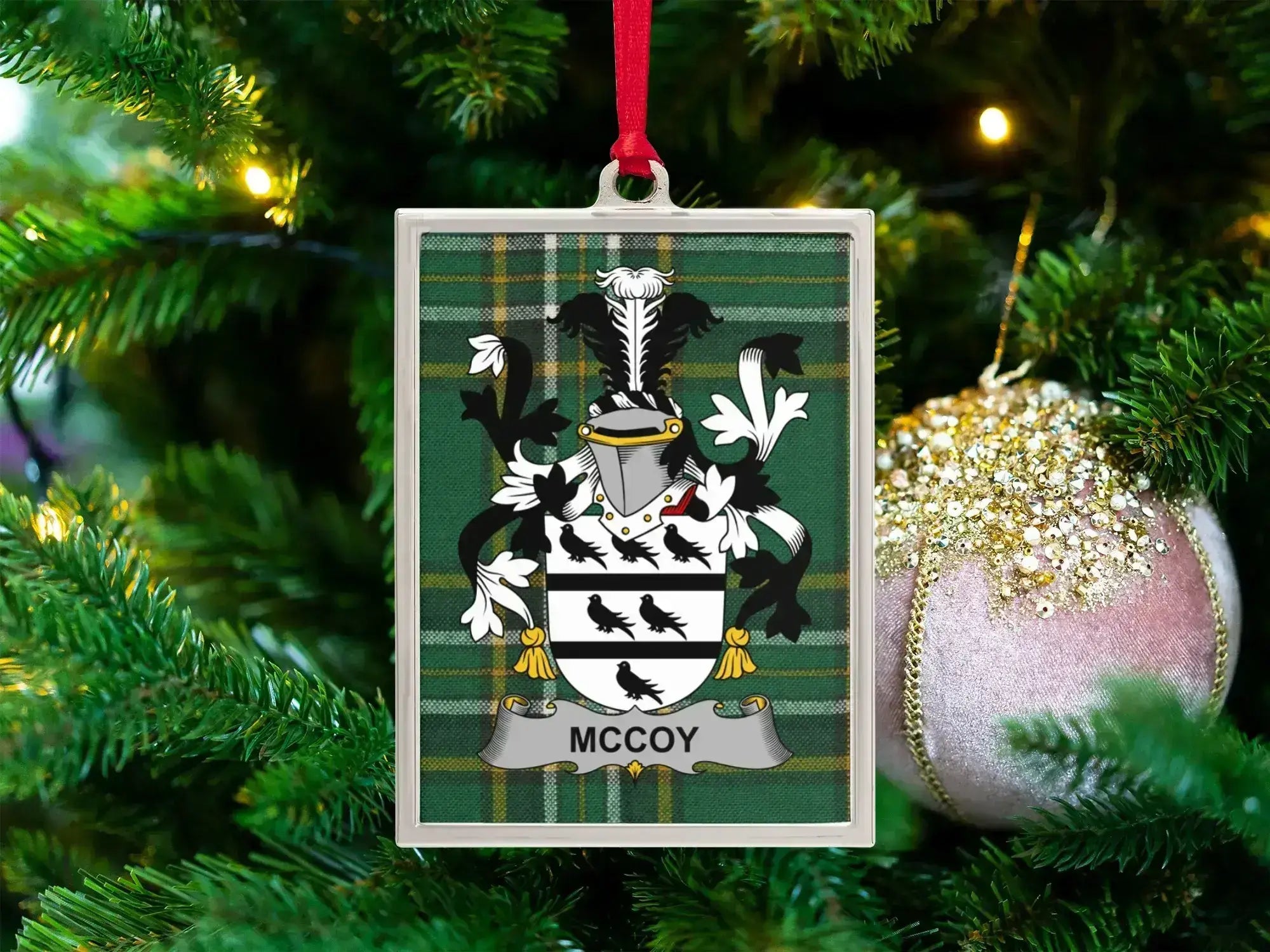McCoy Family Crest Plaid Christmas Tree Ornament product type