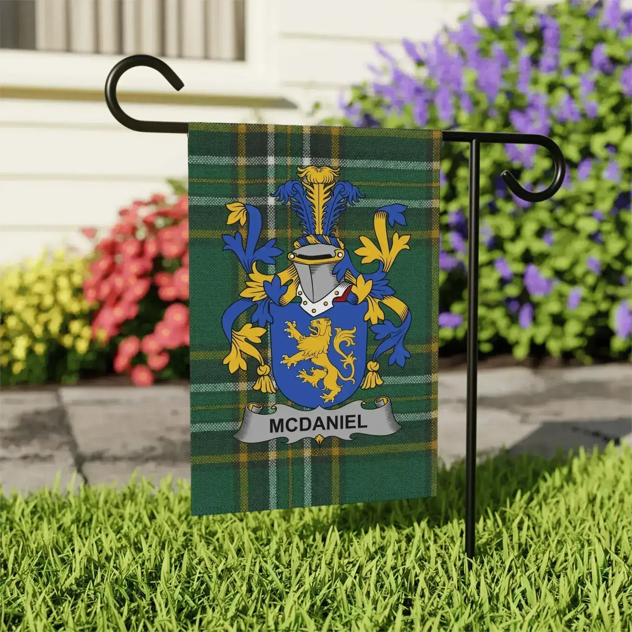 Family Crest Plaid Design McDaniel Garden Flag
