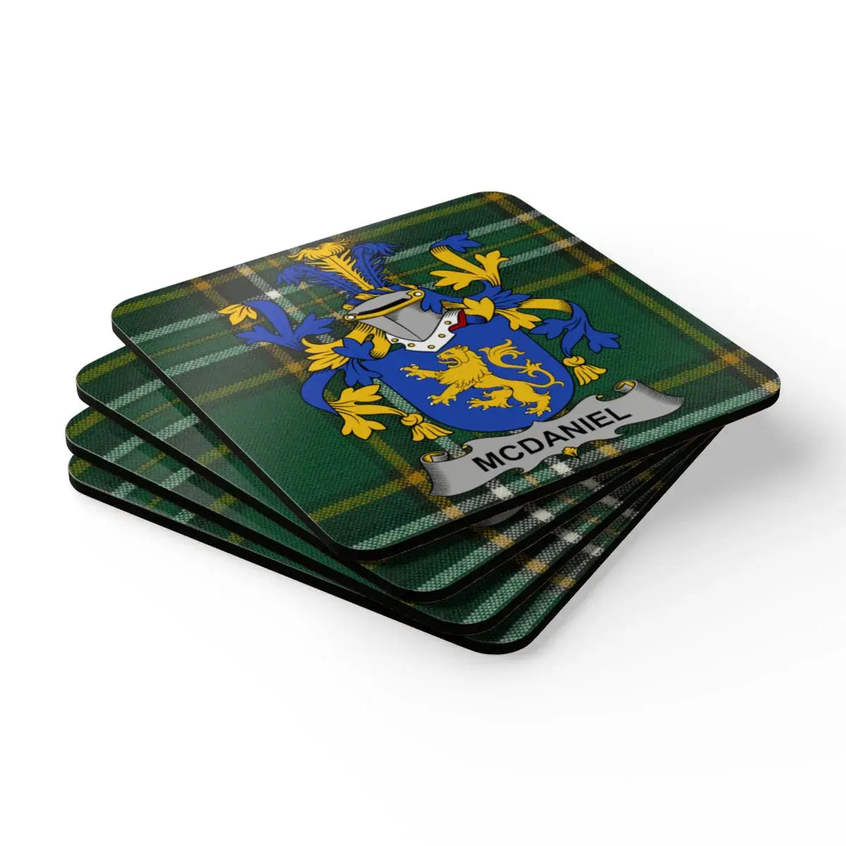 Green Tartan McDaniel Heraldic Family Crest Coasters product type