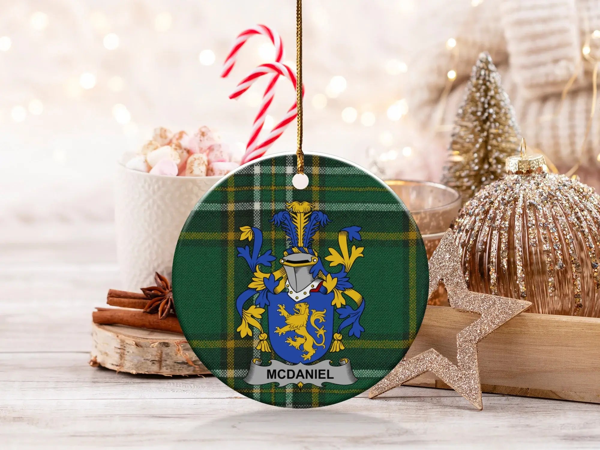 McDaniel Family Crest Plaid Christmas Ornament