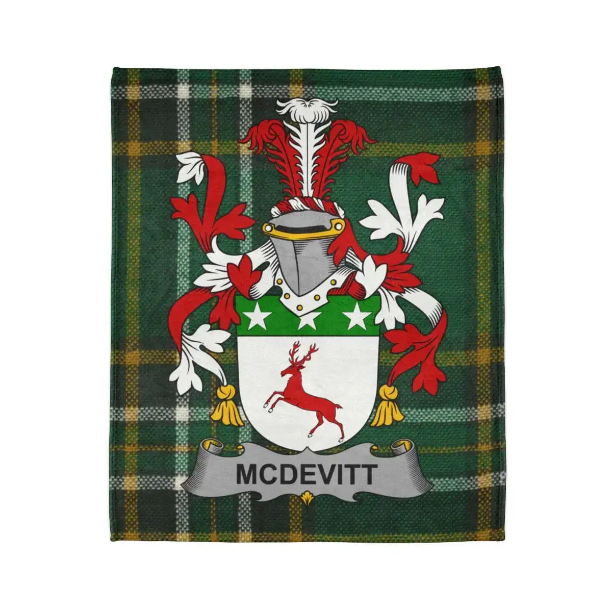 McDevitt Family Crest on Traditional Tartan Blanket