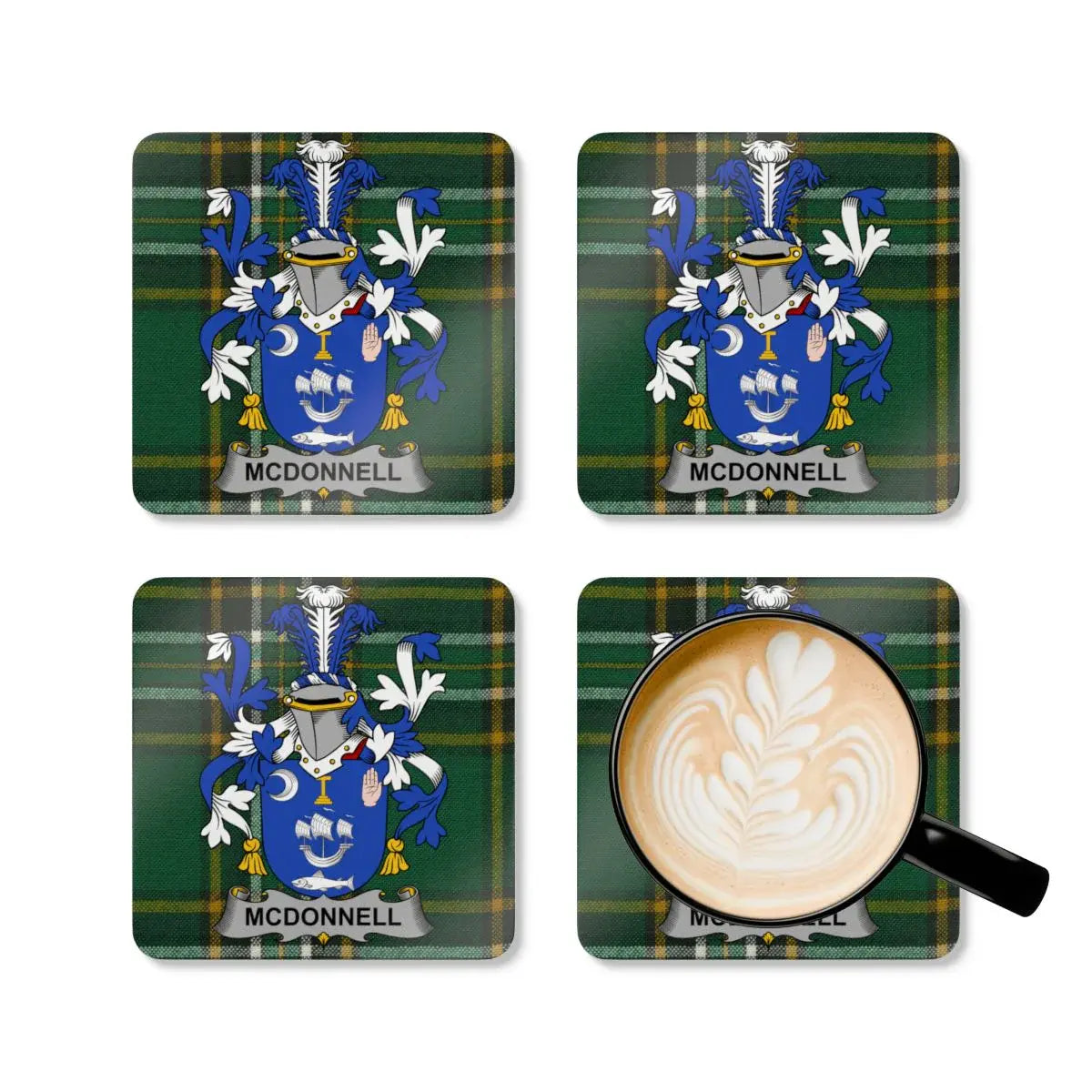 McDonnell Family Crest Plaid Pattern Coaster Set product
